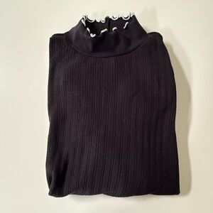 LOFT Black Turtleneck Sweater with Ruffle Trim